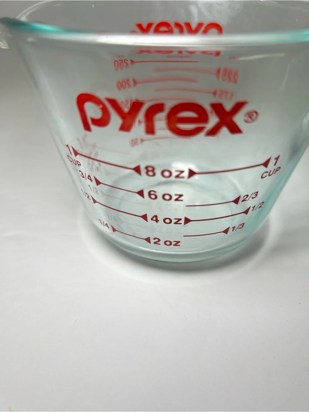 Pyrex Glass Measuring Cup 1 Cup  Made In USA Red Lettering 250 ml